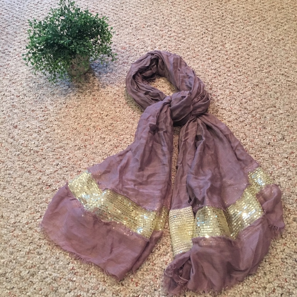 Purple & Gold Sequins Scarf